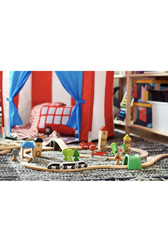 LILLABO TREN SETİ 45Lİ ÇOK PARÇALI TREN SETİ AHŞAP TREN