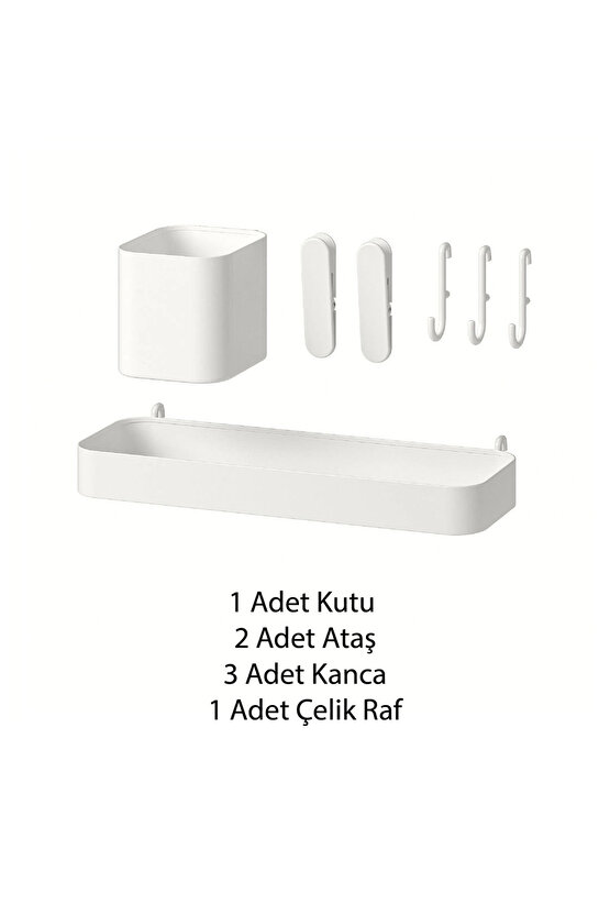 Skadis 7li pano aksesuarları, çelik raf, kutu ataş ve kanca