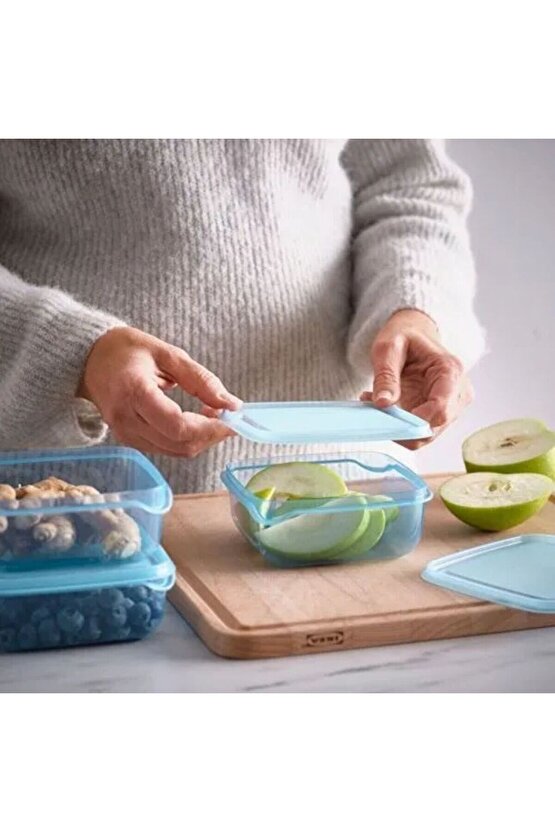 PRUTA plastik saklama kabı seti, mavi, 0,6 lt, 3 parça, mikrodalga ve bulaşık makinesine uygun