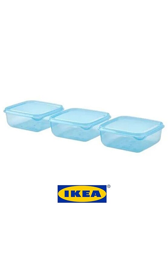 PRUTA plastik saklama kabı seti, mavi, 0,6 lt, 3 parça, mikrodalga ve bulaşık makinesine uygun