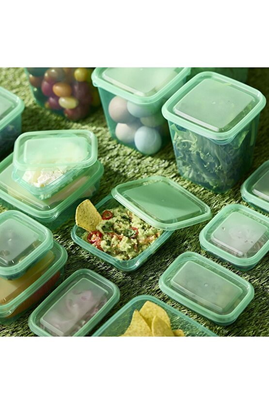 PRUTA plastik saklama kabı seti , yeşil, 17 parça