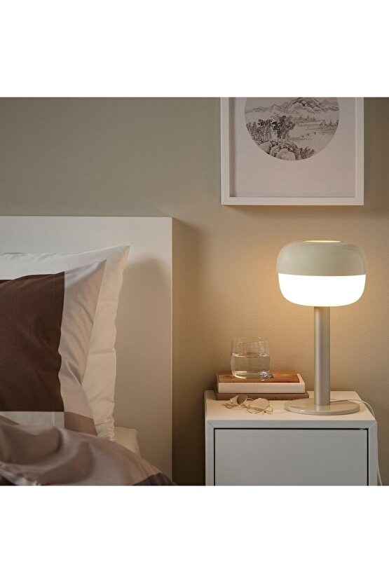 BLASVERK 36 Cm Bej Masa ve Gece Lambası Abajur