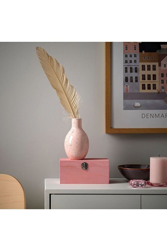 BLODBJÖRK Seramik Vazo, Uçuk Pembe-Mavi, 16 cm