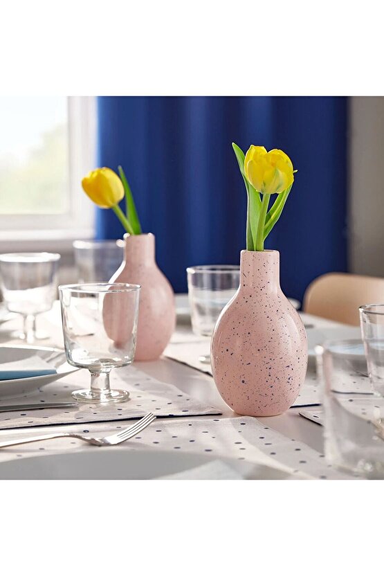 BLODBJÖRK Seramik Vazo, Uçuk Pembe-Mavi, 16 cm
