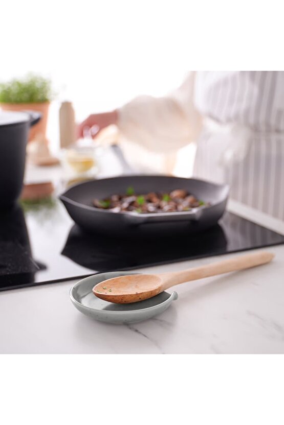 Rödsyra 12 cm Stoneware Porselen Açık Gri Kepçe Kaşık Tutucu Standı