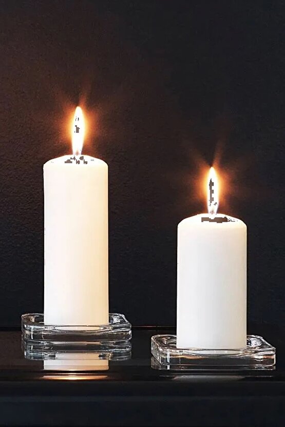 4lü Kokusuz Naturel Blok Mum ve 1 Adet Mum Tabağı