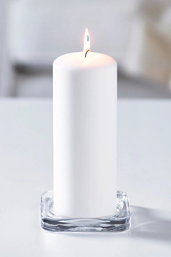 4lü Kokusuz Naturel Blok Mum ve 1 Adet Mum Tabağı