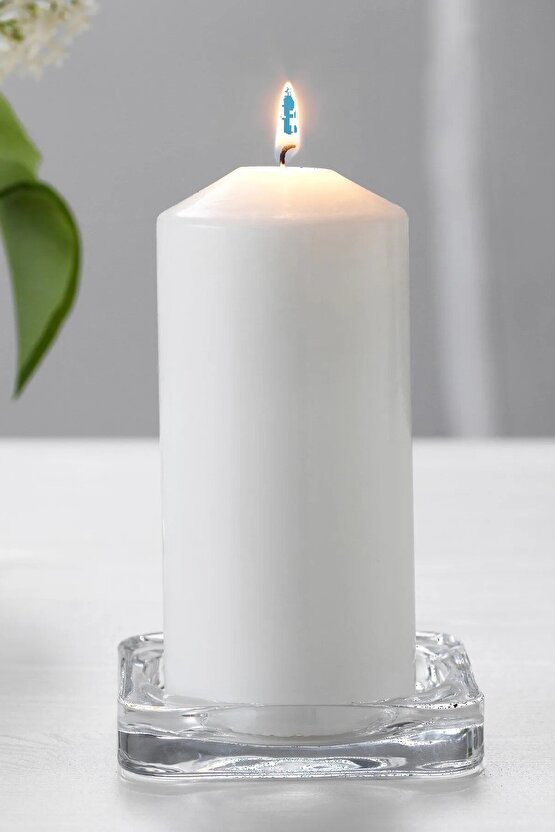 4lü Kokusuz Naturel Blok Mum ve 1 Adet Mum Tabağı
