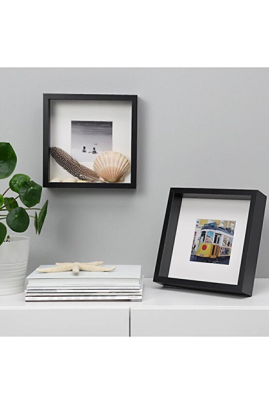 Sannahed 25x25 Cm Siyah Çiçek Konabilen Derin Kutu Çerçeve Ahşap Fotoğraf Resim Çerçevesi