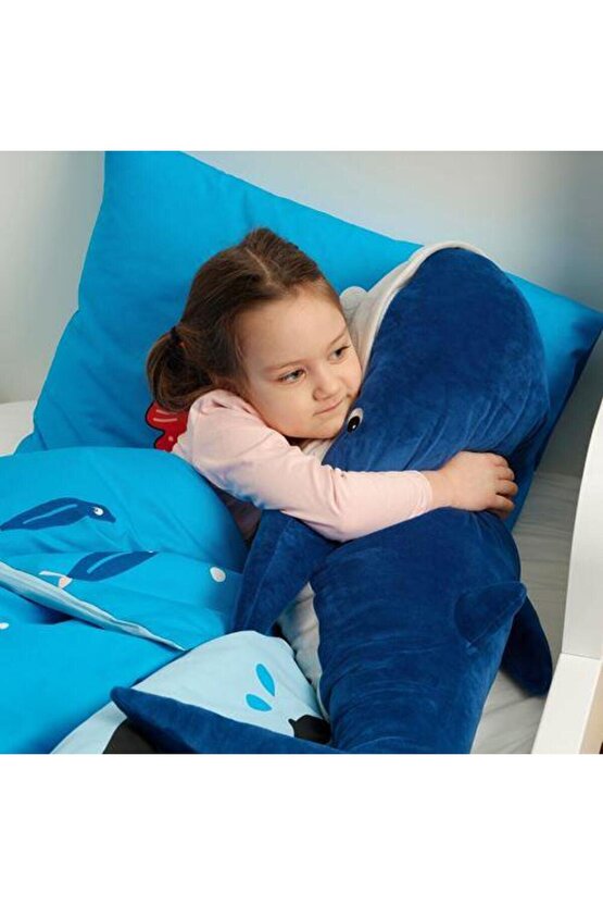 Peluş Oyuncak Mavi Balina Yumuşak Oyuncak 100 cm Mavi-Beyaz