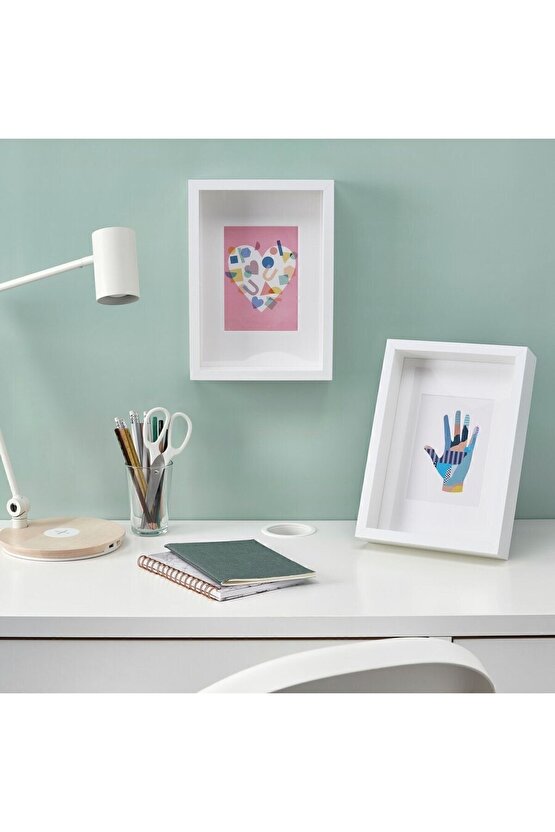 Sannahed 21x30 Cm A4 Beyaz Çiçek Konabilen Derin Kutu Çerçeve Ahşap Fotoğraf Resim Çerçevesi