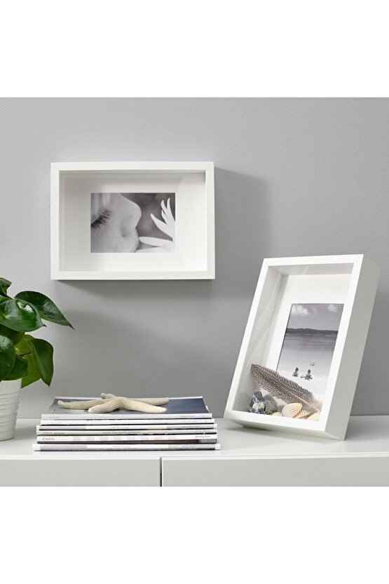 Sannahed 21x30 Cm A4 Beyaz Çiçek Konabilen Derin Kutu Çerçeve Ahşap Fotoğraf Resim Çerçevesi