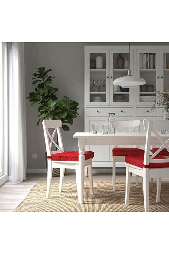 Sandalye Minderi Kırmızı Renk 4035x38x7 Cm Cırt-Cırtlı IKEA-Pamuklu