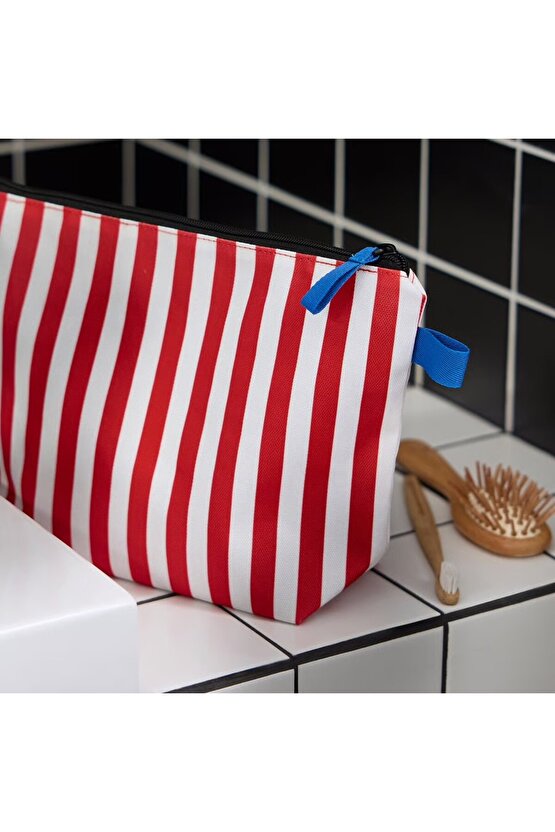 Organizer Çanta, bavul içi düzenleyici Skogssallat 30x21x10 cm Kırmızı Beyaz Çizgili Makyaj Çantası