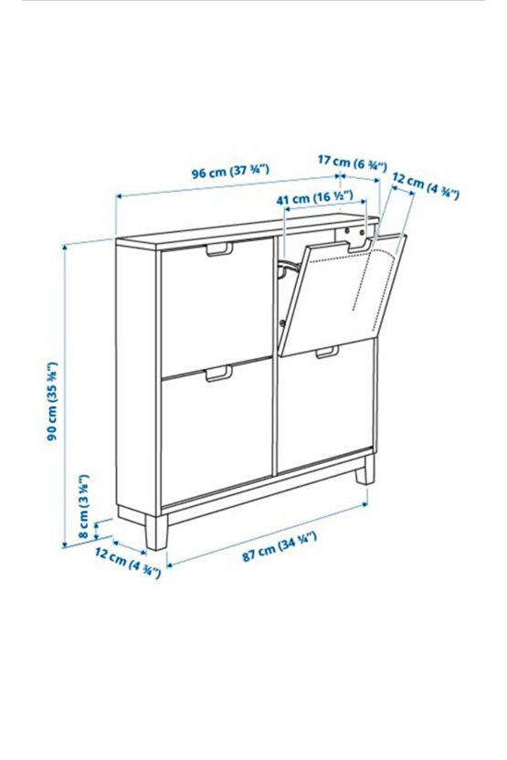 STALL AYAKKABI DOLABI BEYAZ 96X17X90 cm 4 bölmeli
