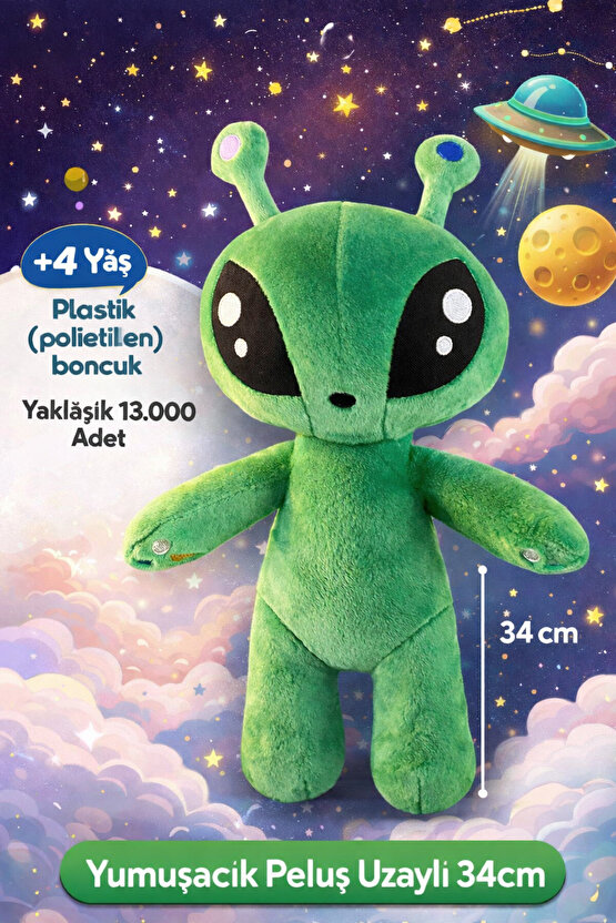 Aftonsparv 34 Cm Yeşil Uzaylı Alien Yumuşak Peluş Oyuncak