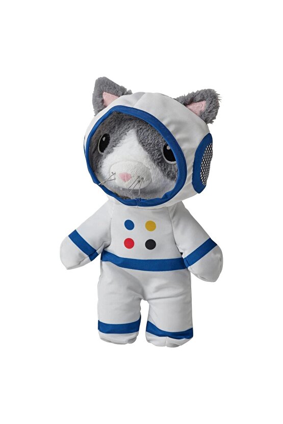 AFTONSPARV 28 Cm Çıkarılabilir Astronot Giysili Kedi Yumuşak Peluş Oyuncak Gri Uzay Temalı