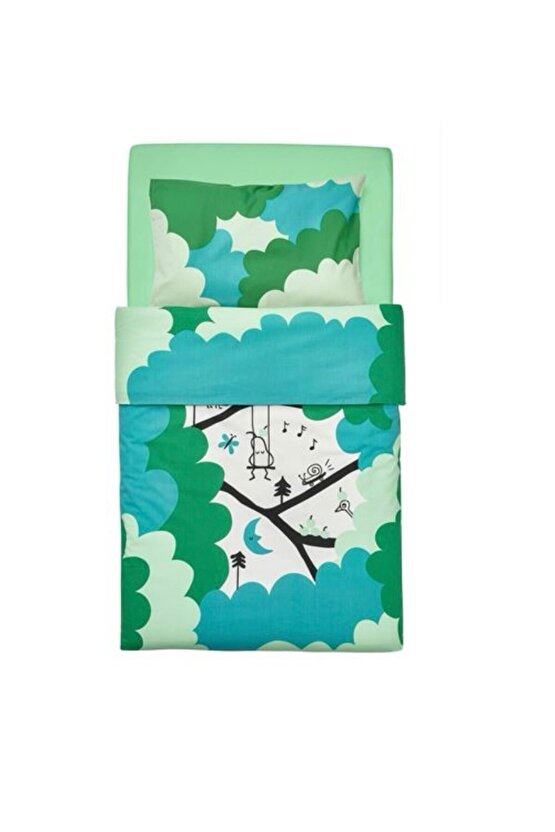Grönfınk bebek nevresim takımı, 60x120 yeşil-turkuaz