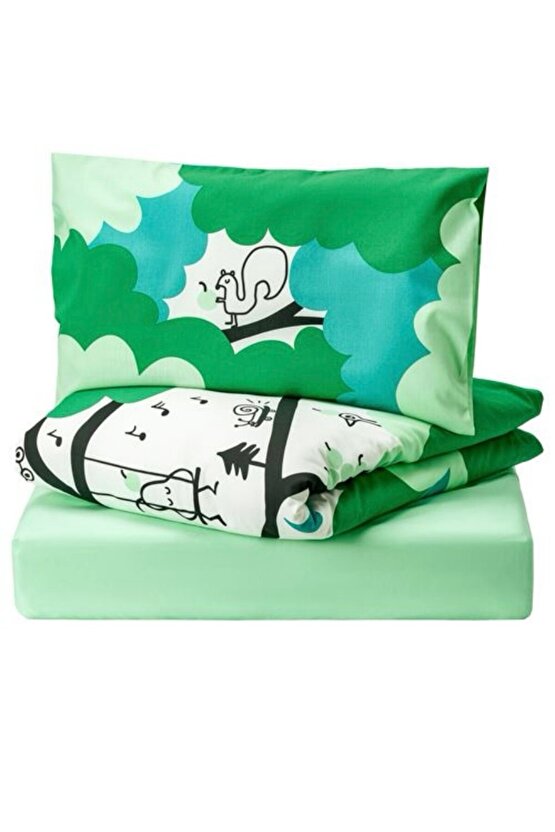 Grönfınk bebek nevresim takımı, 60x120 yeşil-turkuaz