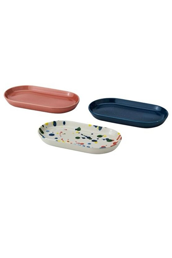 Rödsnultra servis tabağı seti, karışık desenler 20x11cm, 3 parça