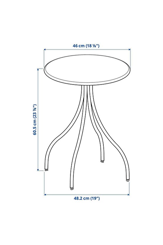Tanebro Yan Sehpa, Çap: 46 cm Yükseklik: 60.5 cm Maks. yük: 10 kg
