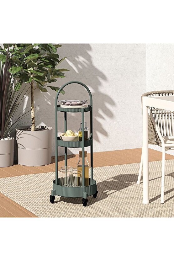 Servis Arabası, Gri-Yeşil, Yükseklik: 86 cm Uzunluk: 36 cm Genişlik: 36 cm Çap: 36 cm