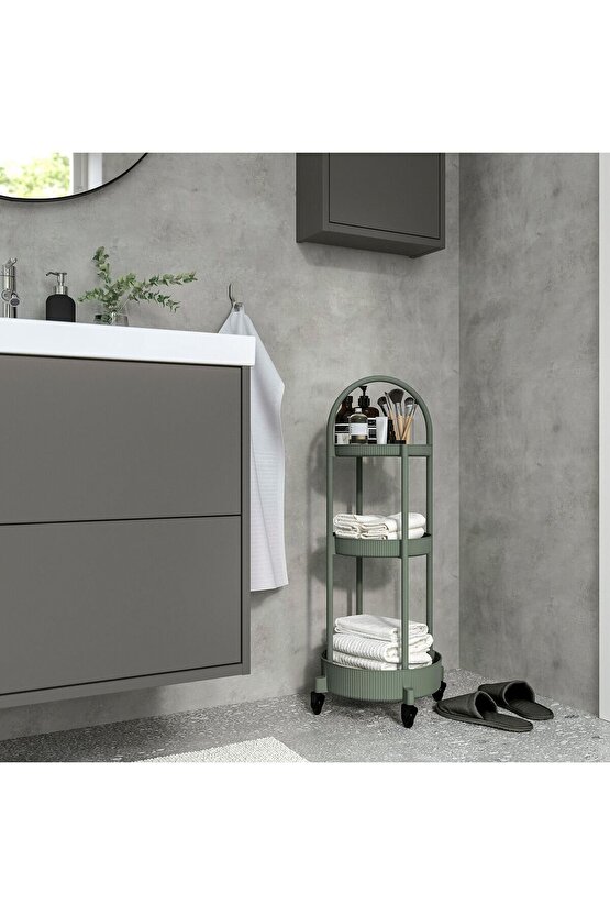 Servis Arabası, Gri-Yeşil, Yükseklik: 86 cm Uzunluk: 36 cm Genişlik: 36 cm Çap: 36 cm