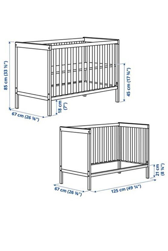Sundvık bebek karyolası, gri 60x120