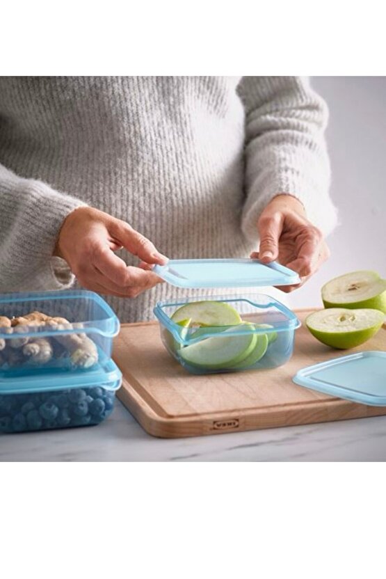 Pruta plastik saklama kabı seti mavi 0,6lt, 3 parça