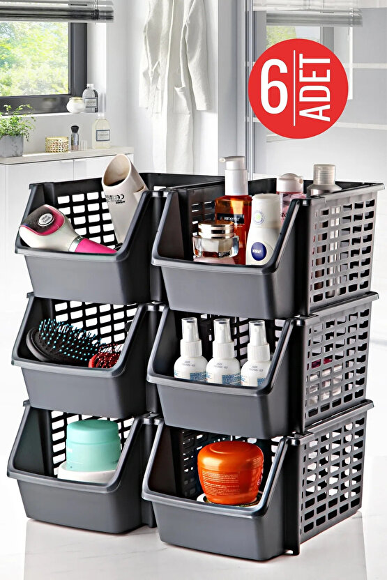 6 Adet Üst Üste Geçebilen Çok Amaçlı Düzenleyici Organizer Büyük Boy - Gri