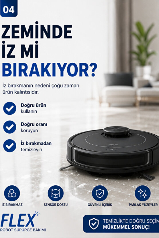 Robot Süpürge Yüzey Temizleme Solüsyonu - Moplu Robotlar İle Uyumlu - Düşük Köpük - İz Bırakmaz - Kar Çiçeği 3x500 Ml