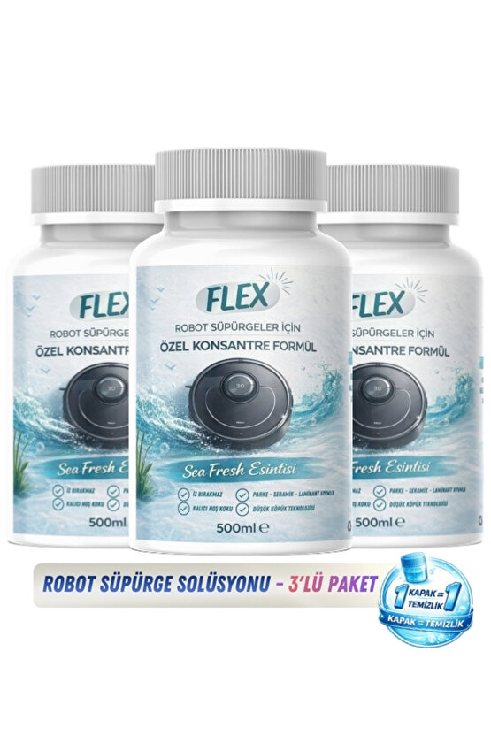 Robot Süpürge Yüzey Temizleme Solüsyonu - Düşük Köpük - İz Bırakmaz - Sea Fresh 3x500 mL