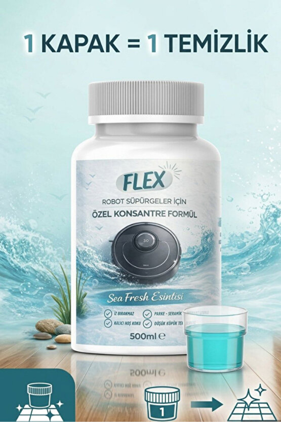 Robot Süpürge Yüzey Temizleme Solüsyonu - Düşük Köpük - İz Bırakmaz - Sea Fresh 3x500 mL