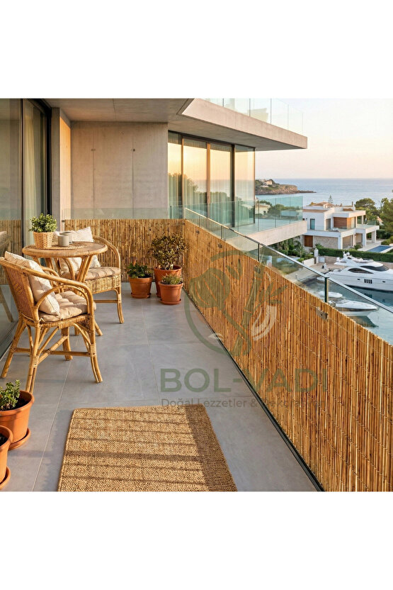 1 Metre Yükseklik X 5 Metre Genişlik Bambu Kamış Hasır Çit Dekoratif Bahçe Balkon ve Duvar Çiti .
