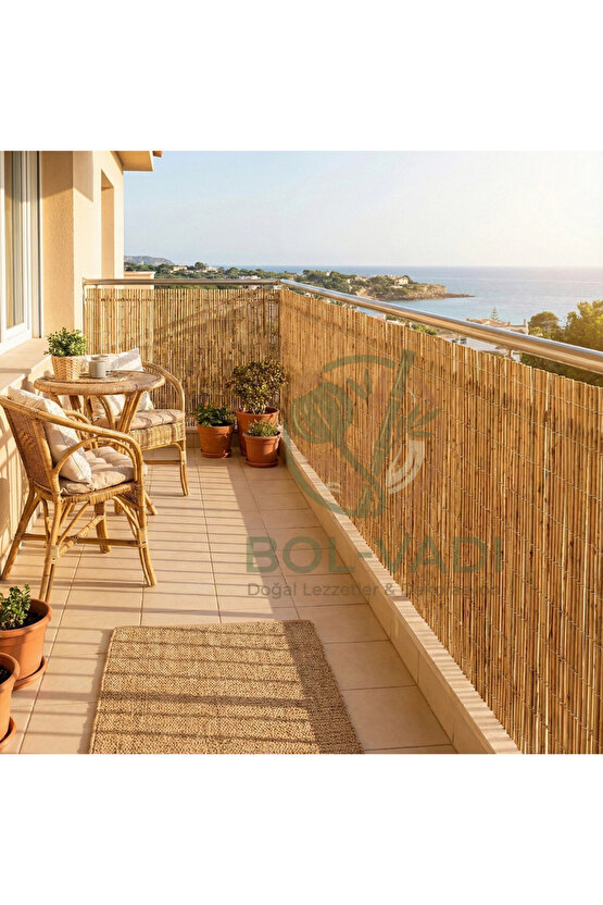 1 Metre Yükseklik X 5 Metre Genişlik Bambu Kamış Hasır Çit Dekoratif Bahçe Balkon ve Duvar Çiti .