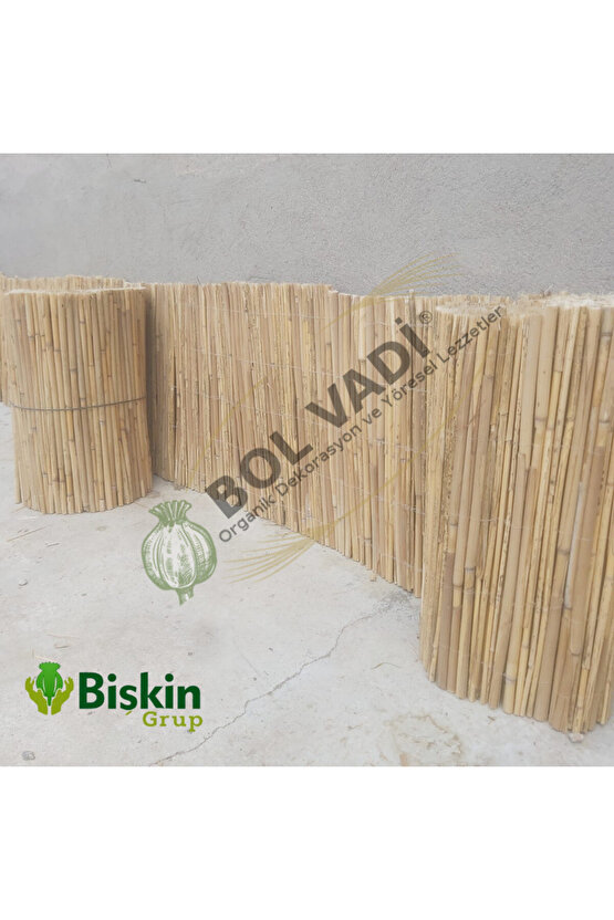 20cm x 5 Metre Bambu Kamış Hasır Çit, Misina İpli Doğal Dekorasyon, Balkon ve Bahçe Çiti