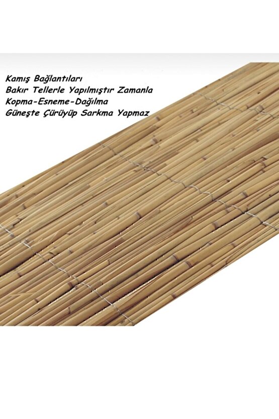 Kamış Çit Bambu Çit Hasır Doğal 1,00 X 5,00 Metre ( Misina İpi )