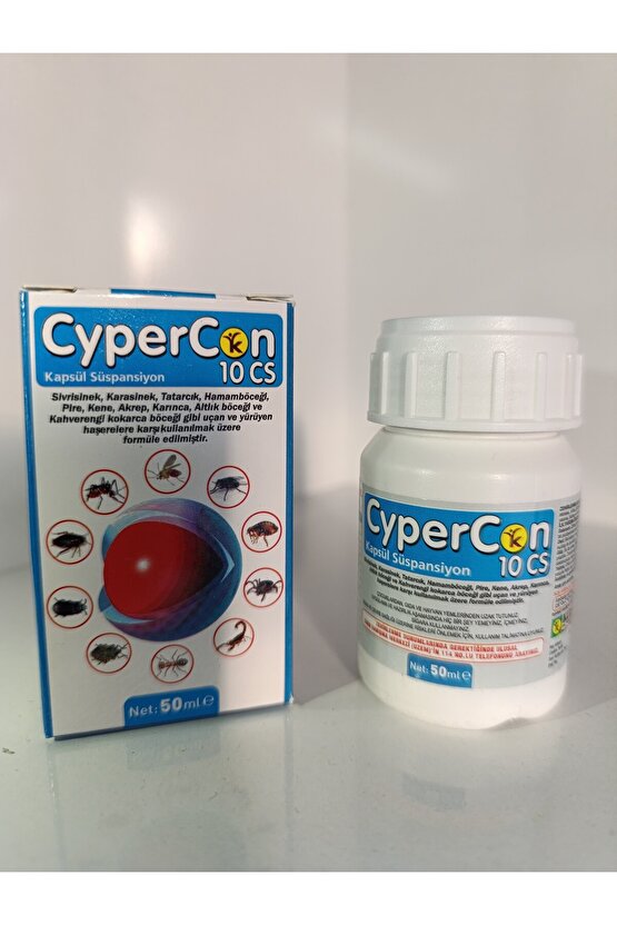 Kulsan Cypercon 10 Cs - Sivrsinek-karasinek-hamamböceği-pire-akrep-kene-tatarcık-karınca Ilacı 50ml