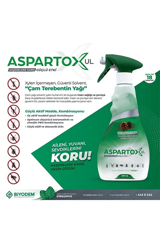 Aspartox 400 ml Kullanıma Hazır Haşere Ilacı 7 Farklı Haşereye Etkili %100 Güvenli Formülasyon
