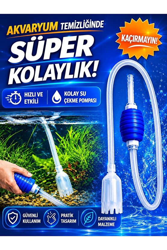 Akvaryum Sifon Pompası Akvaryum Dip Çekim Hortumu Su Değişim Temizlik Aparatı