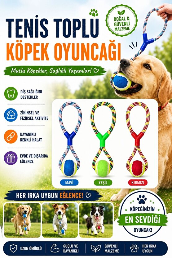 Köpek Diş Kaşıma Topu Halatlı Oyuncak Dayanıklı Isırma Oyuncağı Enerji Atıcı Eğitim ve Oyun Topu