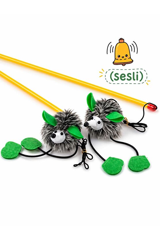 Sesli Kedi Oyuncağı Kirpi Sesli Olta Dayanıklı Tüylü Av Oyuncağı Kediler İçin İnteraktif Oyun Oltası