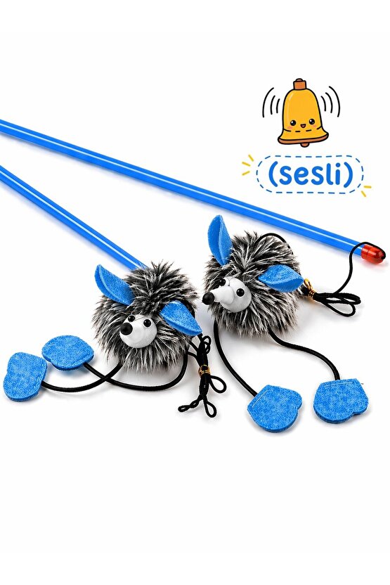 Sesli Kedi Oyuncağı Kirpi Sesli Olta Dayanıklı Tüylü Av Oyuncağı Kediler İçin İnteraktif Oyun Oltası