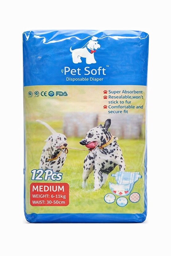 Pet Soft Köpek Bezi 12 Adet Süper Emici, Sızdırmaz, Konforlu M Beden Seçenekli Köpek Tuvalet Pedi