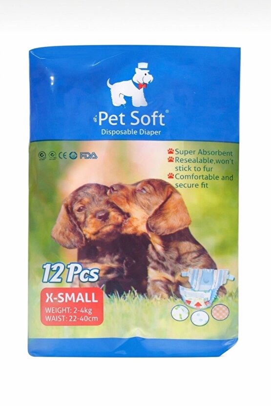 Pet Soft Köpek Bezi 12 Adet Süper Emici, Sızdırmaz, Konforlu XS Beden Seçenekli Köpek Tuvalet Pedi