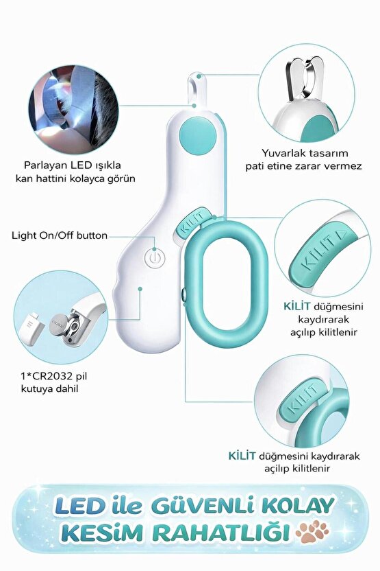 LED Işıklı Kedi Köpek Tırnak Makası Güvenli Pratik Kesim Evcil Hayvan Tırnak makası