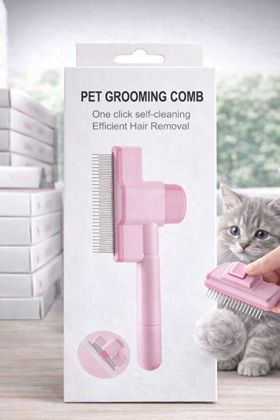 Basmalı Kedi Köpek Tüy Toplama Tarağı Tek Tuşla Temizlenen Profesyonel Pet Tarağı Kıtık Açıcı Fırça