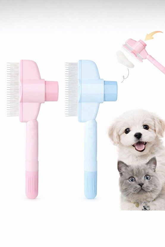 Basmalı Kedi Köpek Tüy Toplama Tarağı Tek Tuşla Temizlenen Profesyonel Pet Tarağı Kıtık Açıcı Fırça