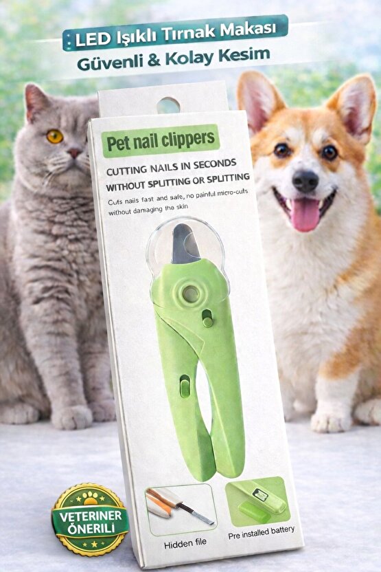 LED Işıklı Kedi Köpek Tırnak Makası Güvenli Tırnak Kesici Ergonomik Kaymaz Tutma Törpülü