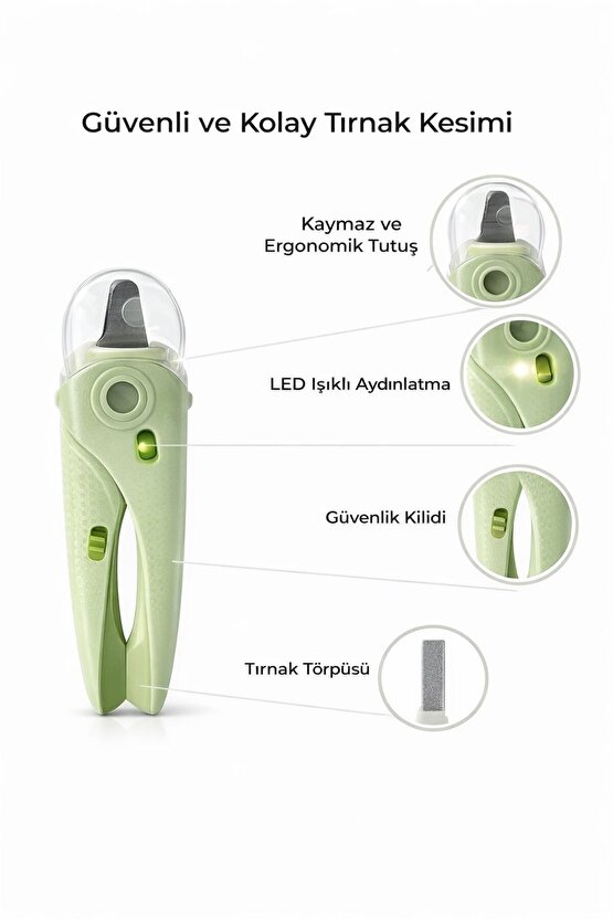 LED Işıklı Kedi Köpek Tırnak Makası Güvenli Tırnak Kesici Ergonomik Kaymaz Tutma Törpülü